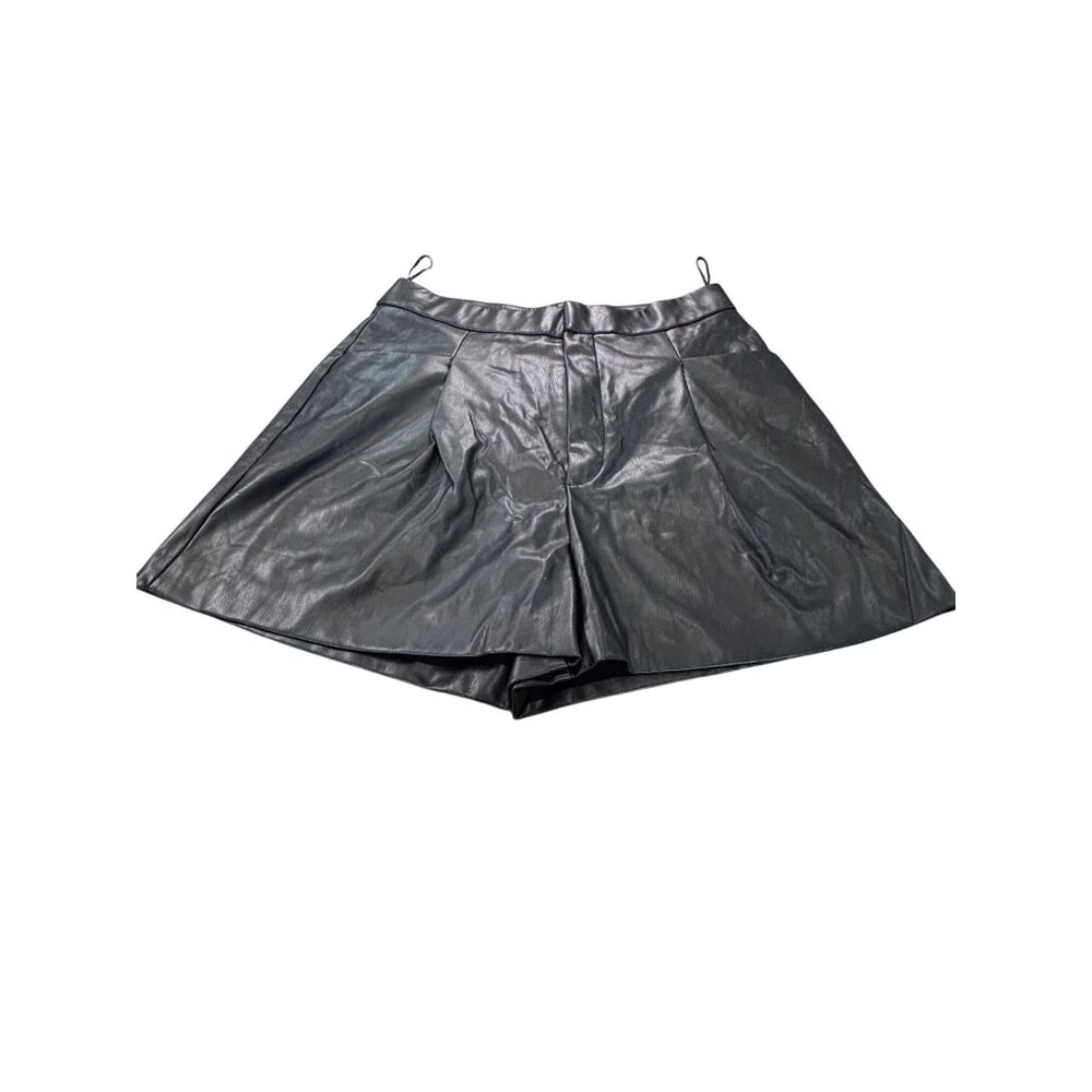 Zara Womens Faux Leather Black Pleated Skort Size M